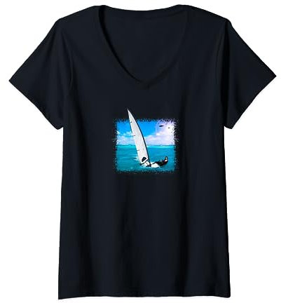 Optimist Schlauchboot Segelboot Liebhaber Laser Segeln T-Shirt mit V-Ausschnitt