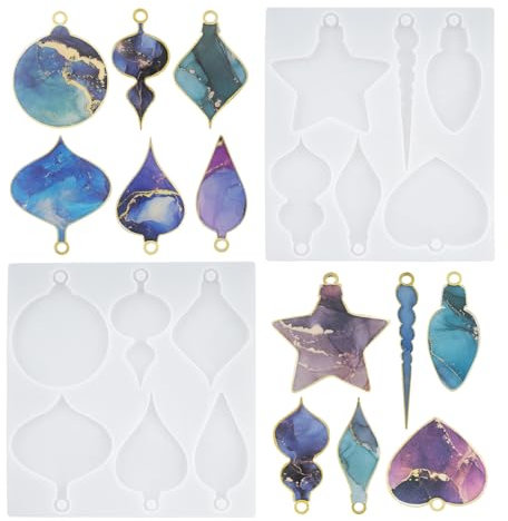 2 x Epoxy Resin Silicone Mould, Silicone Pendant Mould with Hole, for Christmas Tree Decorations DIY, Jewellery, Bag Pendants, Key Ring