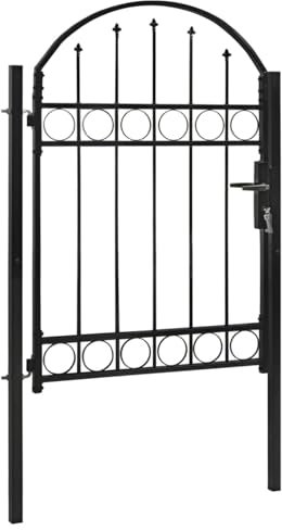Tidyard Gartentor Zauntor mit Gewölbter Spitze,Rundbogen Gartentür Metalltor Hoftor Hoftür Tor Zaun Pforte Gartenpforte Zauntür 100 x 125 cm (B x H) Ausgestattet mit Schloss und Griff, schwarz