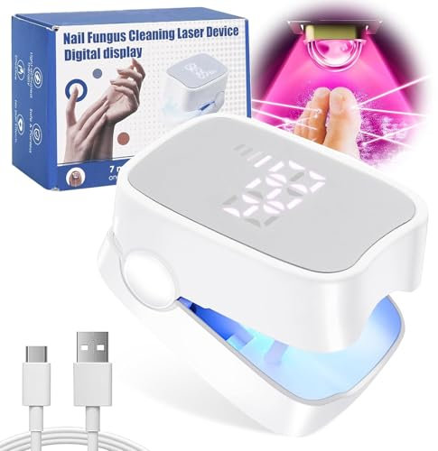Dispositivo de Limpieza de Hongos en Uñas con números LED, Tratamiento Hongos Uñas Pies, Dispositivo de Terapia Láser Recargable y Portátil para Onicomicosis