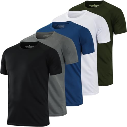 HovSiyla 5 Pack Running Shirts Men Sport Tops Dry Fit Gym Wicking Athletic T Shirts Breathable Cool Workout Shirts 2XL