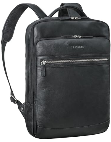 STILORD Banks Echt-Leder-Rucksack Laptop 15,6 Zoll Moderner Business-Rucksack Damen und Herren Großer Daypack Laptoprucksack für Arbeit Uni Reisen aus Echtleder Farbe:schwarz