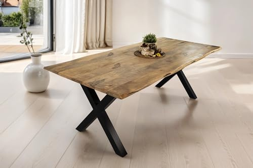 SAM Esstisch Tiger 240x100 cm Mangoholz Natur Vintage Baumkante X schwarz