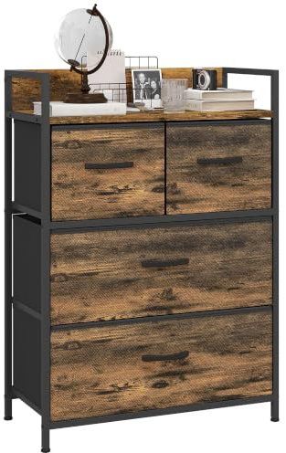 HOMCOM Mueble Organizador con Cajones Plegables 60x29x85 cm Marrón Rústico | Cajonera de Tela, Estante Abierto, Marco de Acero, Estilo Industrial, para Salón Recibidor Dormitorio