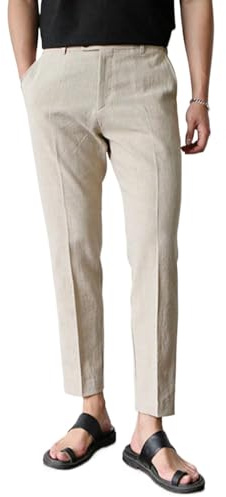 GINGTTO Chinos Slim Fit Hombre Pantalones Elásticos Verano Casuales Pants con Hebilla Caqui Caro 28/30