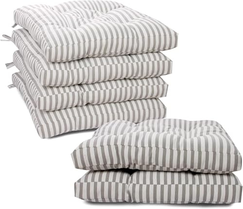 Viste tu hogar Pack 6 Stuhlkissen, 45x45x5 cm, Dreidimensionaler Effekt, Füllung aus 100% Polyester, Ideal für Esszimmer, Terrasse, Wohnzimmer, Farbe Grau Gestreift