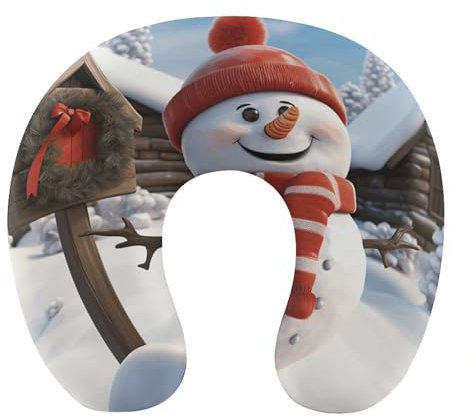MNBVKL Kissen, Schild Schneemann bedruckt, Reisekissen, U-förmige Kissen, Universalkissen, Reisekissen