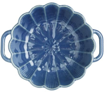 MGHRUE Plato Grande, Hondo, Cacerola Redonda De Cerámica con Asa, Tazón Grande para Ramen con Asa, Plato para Horno Microondas Apto para Horno, Sartén De Porcelana para Horno,Azul,1600ml