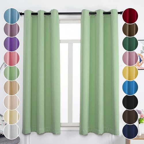 Flei Gardinen, Vorhang Blickdicht, Thermovorhang Kälteschutz, Gardinen Wohnzimmer, hellgrün, 90x160cm（HxB）, 1er Set
