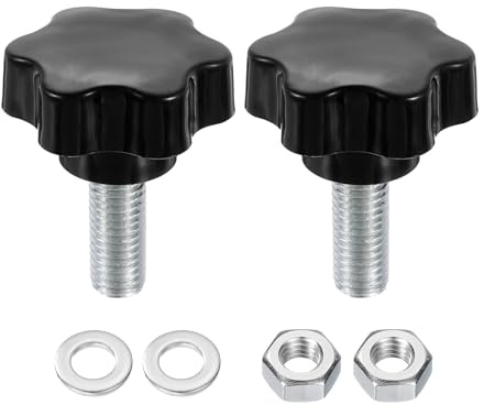 QUARKZMAN 2 Stück Sterngriffschraube M12 x 30mm mit Muttern Unterlegscheiben, Sterngriff Rändelschraube Verzinkter Kohlenstoffstahl 48mm Sterngriffmutter Klemmhebel für Maschinen Gerät