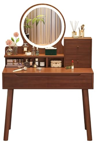 LGYWPA Tavolino da Toilette con Specchio Illuminato e luci, luci LED a 3 Colori, scrivania Vanity con 2 Ampi cassetti, per la scrivania da Trucco della Camera da Letto,60cm