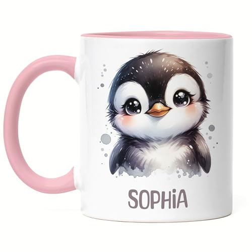 Kiddle-Design Kindertasse mit Namen Personalisiert, Personalisierte Tasse Kinder mit Waschbär, Namenstasse Waschbärtasse, Kinderbecher als Geschenk zur Taufe, Geburt Weihnachten - Emaille Tasse