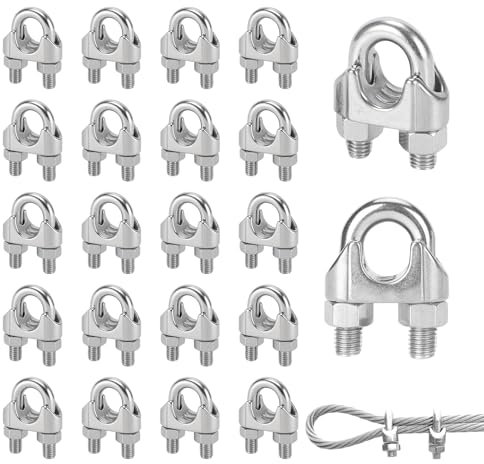 DBALL 25 Pezzi Morsetti per Cavo Acciaio Inox 304 Morsetti per Fune 3mm Morsetti per Filo Stendibiancheria con Staffa a U per Fune Metallica Morsetto per Cavo in Acciaio Ø 3 mm Filo di Acciaio Fisso