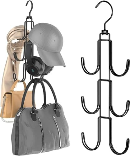 2 Piezas Organizador Bolsos con 6 Ganchos,Colgadores de Bolsos Giratorio,Soporte de Almacenamiento Colgante,Organizador Cinturones,para Bolsos, Bufandas, Corbatas (B)