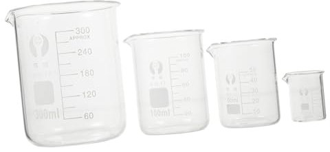 Cabilock 4pcs Borosilicate Glass Beaker Set Laboratory Measuring Beakers High Resistant Glassware for Science Experiments and Liquid Measurement