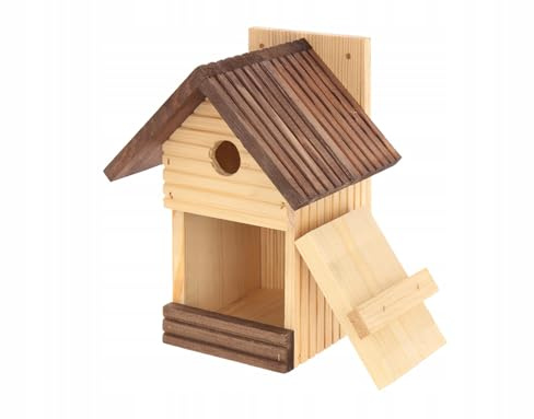 MAZUR Nistkasten Vogelhaus aus Holz, Nistnest für Eierfalten, Vogelfütterstation, Vogelhäuser, Holz-Vogelhäuschen, Meise reich Blümchenspitze, Masuer, Naturholz