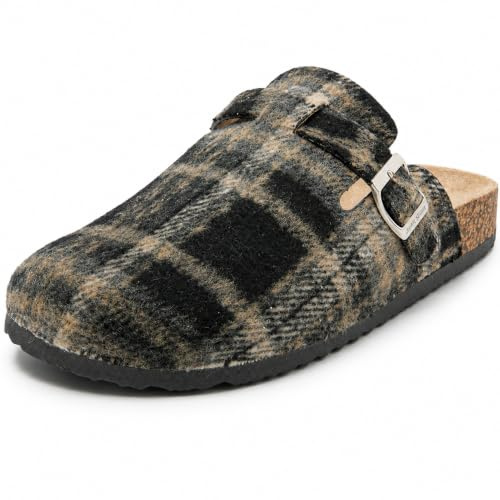 JOMIX Ciabatte Uomo Invernali Comode da Casa Pantofole Sabot con Suola Antiscivolo Zoccoli in Feltro con Fibbia Regolabile Scarpe Calde Slip-On da Inverno MCT255084 Plaid 44
