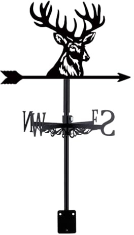 SUPERDANT Deer Head Weather Vane for Roof Deer Metal Weathervane Animal Wind Vanes for Sheds Black Wind Direction Indicator for Farmhouse Yard Farm Shed Garden Decoration