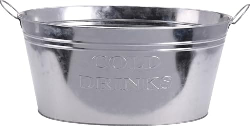 Large Zinc Metal Ice Bucket – 50cm x 35cm x 13cm – Galvanised Drinks Tub with Handles for Beer, Wine & Soft Drinks – Rustic Party Cooler for BBQs, Events & Garden Use