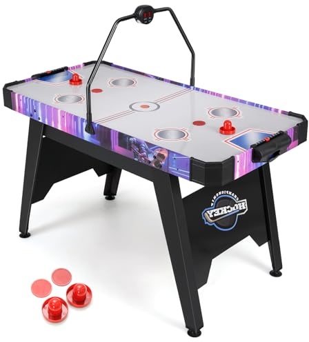 HOMASIS Airhockey Tisch, Air Hockey Spieltisch mit 12V-Motor & LED-Punktezähler, elektronischer Tischhockey inkl. 2 Pucks & 2 Schiebern, Airhockeytisch Lufthockey Speedhockey für Kinder & Erwachsene