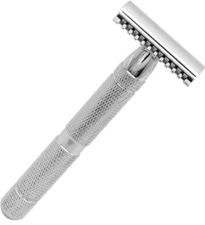Doppelsicherheitsrasierer aus Edelstahl für Herren, Silber | Texturiertes Design, Angenehme Haptik, Geeignet für Profis im Barbershop und Zuhause