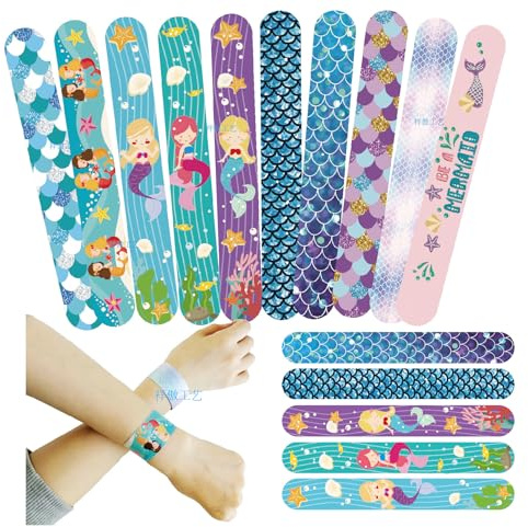MHDAMAI Pulseras Slap,Slap Bracelets 10Pcs Sirena Niños Pulsera de Juguete Bofetada Banda de Pulsera Niñas Fiesta Cumpleaños de Infantil Rellenos de Bolsa de Fiesta