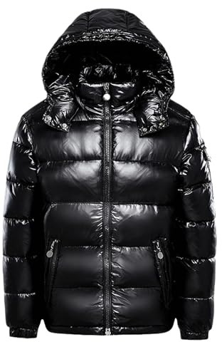 Generisch Veste d'hiver courte brillante pour femme - Manteau d'hiver chaud en duvet matelassé - Avec capuche - Col montant - Manteau en duvet - Coupe-vent - Imperméable - Doudoune à manches longues