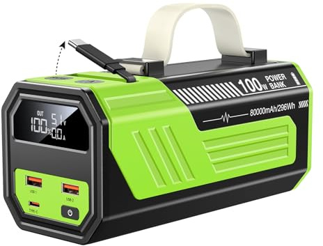 CUZAR Batterie Externe pour Ordinateurs Portables, 80000mAh Batterie Externe Grande Capacité, Câble Intégré+Câble Rétractable,Power Bank pour MacBook iPhone17 Pro Max Samsung iPad Pro Air (Vert)