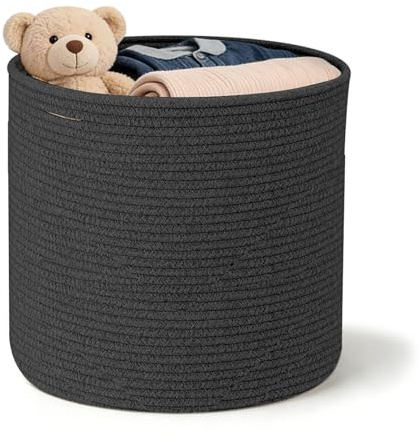 LUPATDY Cestino Portaoggetti in Corda di Cotone, Cesto Portabiancheria 40x35 cm con Manici, Cesto Organizzatore per Giocattoli, Abiti, Coperte, per Nursery, Soggiorno, Camera da Letto (Nero)