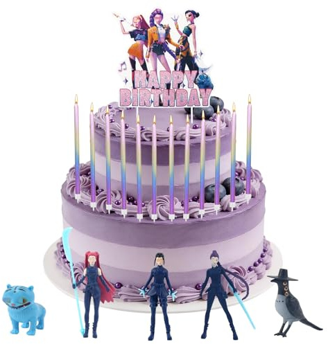 18 Pcs Cartoon Birthday Candles Mini Figures Set, 12 Candles 1 Cake Toppers 5 Cupcake Toppers Figurines, Cake Decoration for Boys Girls Birthday Party Graduation Party