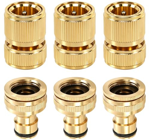 6 Stück Messing Schlauchanschluss 3/4 Zoll und 1/2 Zoll Schnellkupplung Gartenschlauch Anschluss Schlauchkupplung Wasserhahnanschluss Adapter für Küchenarmatur Wasserhahn und GartenschläUche
