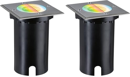 Paulmann 94846 LED Außenleuchte Bodeneinbauleuchte Smart Home Zigbee Floor IP67 eckig 110x110mm RGBW+ 4,9W 300lm 230V Eisen gebürstet Außenleuchte (Packung mit 2)