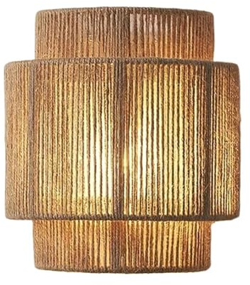 Abat Day bastu vintage handvävd hamprep vägglampa inomhus dekorativ armatur, perfekt för säng, vardagsrum, hall, trappor, överdrag bastu lampa (stil A)