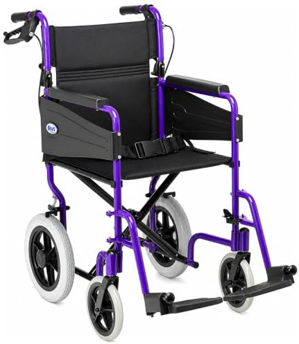 Days Compact Lightweight Foldable Wheelchair for Adults, Narrow - Purple | 41 cm Seat, Folds Flat for Storage or Travel, Padded Seat, Footrests, Puncture-Proof Tyres & Secure Brakes for Wheel Chairs
