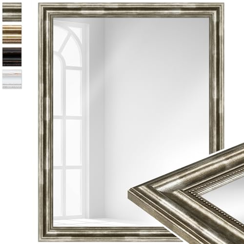 WANDStyle großer Spiegel Silber, großer Wandspiegel Vintage 70x90 cm | Barock Spiegel, Ganzkörperspiegel, Hängespiegel groß, Badspiegel Holz, Flurspiegel Wand, H550 - Made in Germany