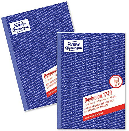 Avery Zweckform 1730-2 Rechnung (A5, selbstdurchschreibend, 2x40 Blatt, Doppelpack) weiß/gelb