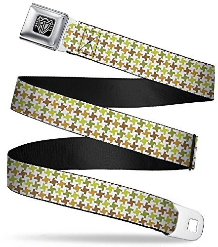 Buckle-Down Sicherheitsgurt, Hahnentritt, Weiß/Grün/Braun, 2,5 cm breit, 50,8-91,4 cm lang, Mehrfarbig, 3.75 cm/60-95 cm Weit In Länge