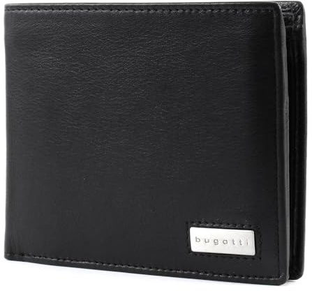 bugatti City Line RFID Coin Wallet with Flap 8CC Metal Logo Black