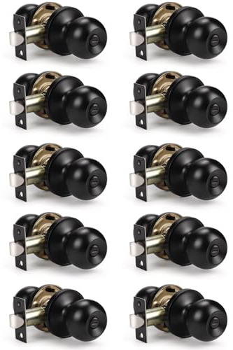 KNOBWELL 10 Pack Matte Black Privacy Door Knob, Interior Bedroom Bathroom Door Knobs with Lock