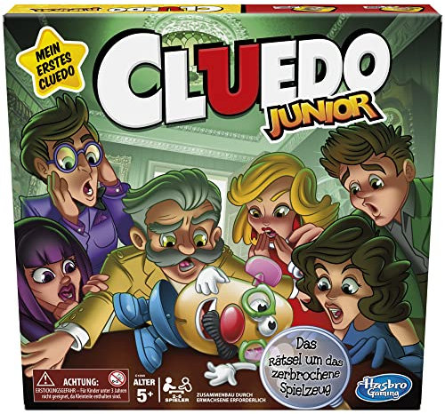 Cluedo Junior Brettspiel für Kinder ab 5 Jahren, Das Rätsel um das zerbrochene Spielzeug, klassisches Detektivspiel für 2 bis 6 Spieler, perfektes Halloween-Brettspiel für die ganze Familie