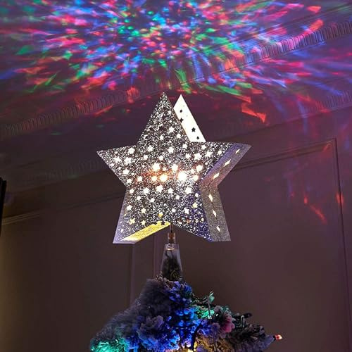 Vanthylit Golden Star Christmas Tree Topper Projector Tree Top Star with Water Ripple Effect LED Projector Christmas Tree Decoration（RGB）
