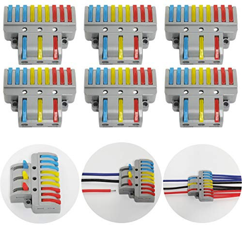 Compact Wire Connectors, CTRICALVER 6 pcs Compact Splicing Connectors, Lever Nut Assortment Conductor, 3 In 9 Out Electrical Connectors Blocks with 18 pcs screws