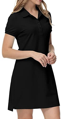 MoFiz Vestito Polo Donna Manica Corta Estate Sportivo Tenis Golf Dress Nero L
