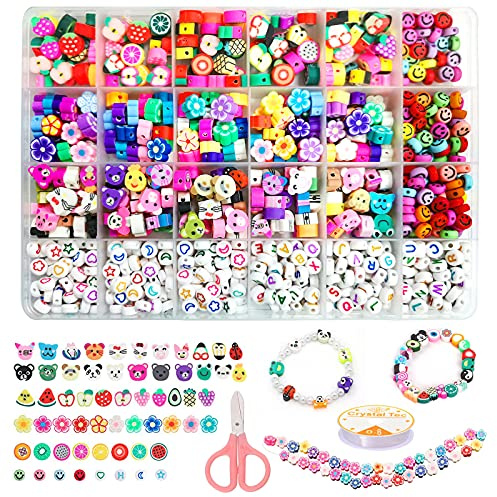 Hpbaggy DIY Perlen für Kinder Armbänder, DIY Armband Bunte Set | Schmuck Machen Kinder Halskette, Perlen Zum Auffädeln, Obst, Buchstaben, Beads Kit