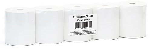 ROLTECH | 5 termopappersrullar | 80 mm x 80 m x 12 mm | BPA-fri | EC Cash | kassarullar | termopapper | kvittorullar | premiumkvalitet (5)