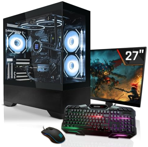 SYSTEMTREFF Gaming Komplett PC Set AMD Ryzen 9 9900X3D 12x5.5GHz | Nvidia RTX 5080 16GB | 2TB M.2 NVMe | 32GB DDR5 RAM | Windows 11 | 27 TFT Monitor | Desktop Paket Computer für Gamer, Gaming