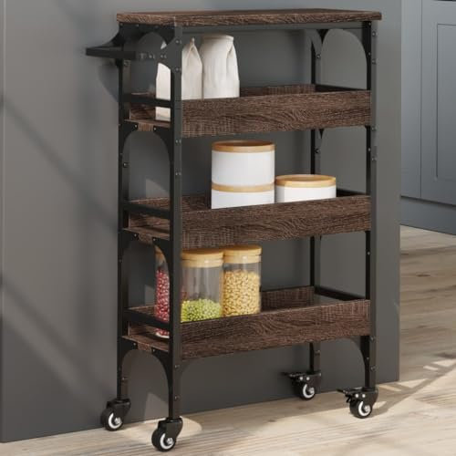 TEHTX7 Servierwagen, Barwagen, Küchenwagen, Getränkewagen, für Küche, Bar, Esszimmer Braun Eichen-Optik 53x20x76 cm Holzwerkstoff