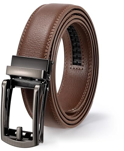 WERFORU mäns läderbälte automatiskt bälte män utan hål för kostym och fritid 33 mm bred, C-brun, 130cm/für Taillenumfang 90-115cm