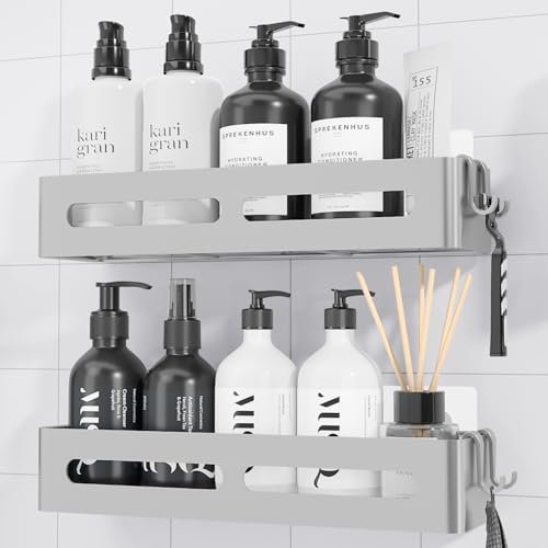 Kitsure Duschregal ohne Bohren - 2er-Pack, Modernes, Rostfreies Wandmontiertes Badregal mit Großer Kapazität, Selbstklebende Duschablage, 33.5 x 12.0 x 5.5 cm, Schwarz