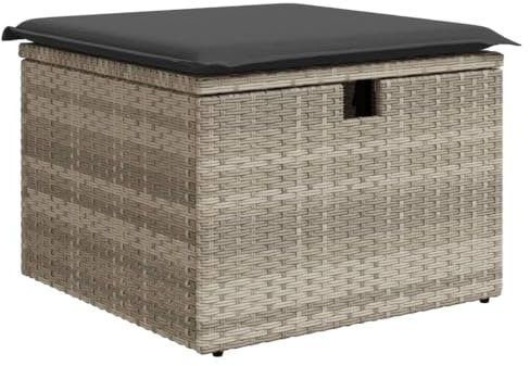 Makastle Outdoor Poly Rattan Hocker mit Stauraum, Fußhocker mit Polster, Außen Wetterfest Gartenhocker Sitzhocker Sitzbank Fußauflage Fußstütze, Patio Ottoman, 55x55x37 cm